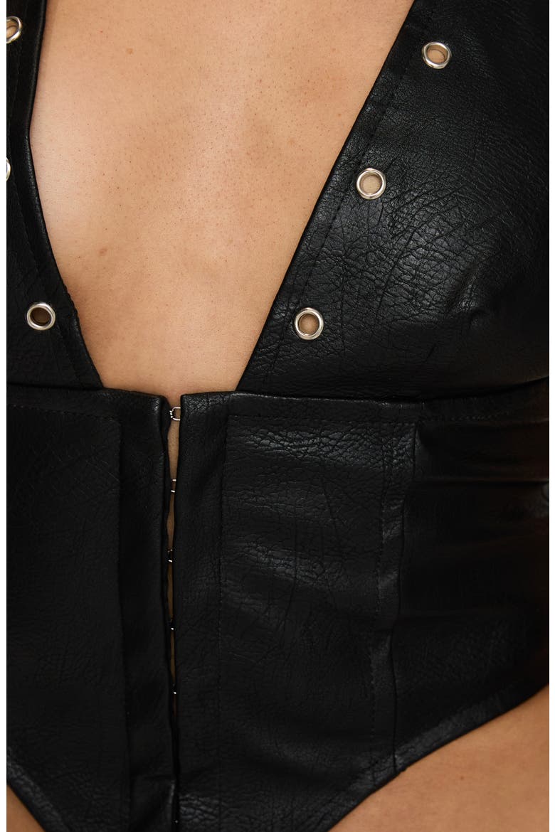 Palladia Jordy Grommet Faux Leather Corset Halter Top, Alternate, color, BLACK