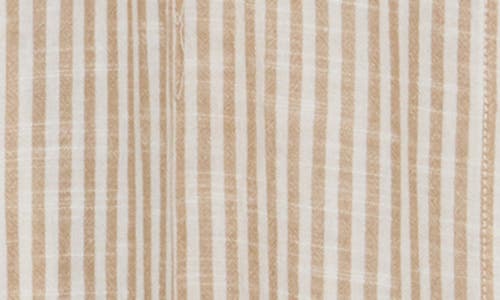 Shop Max Studio Yarn Dye Puff Sleeve Maxi Dress In Beige/off White Awning Stripe