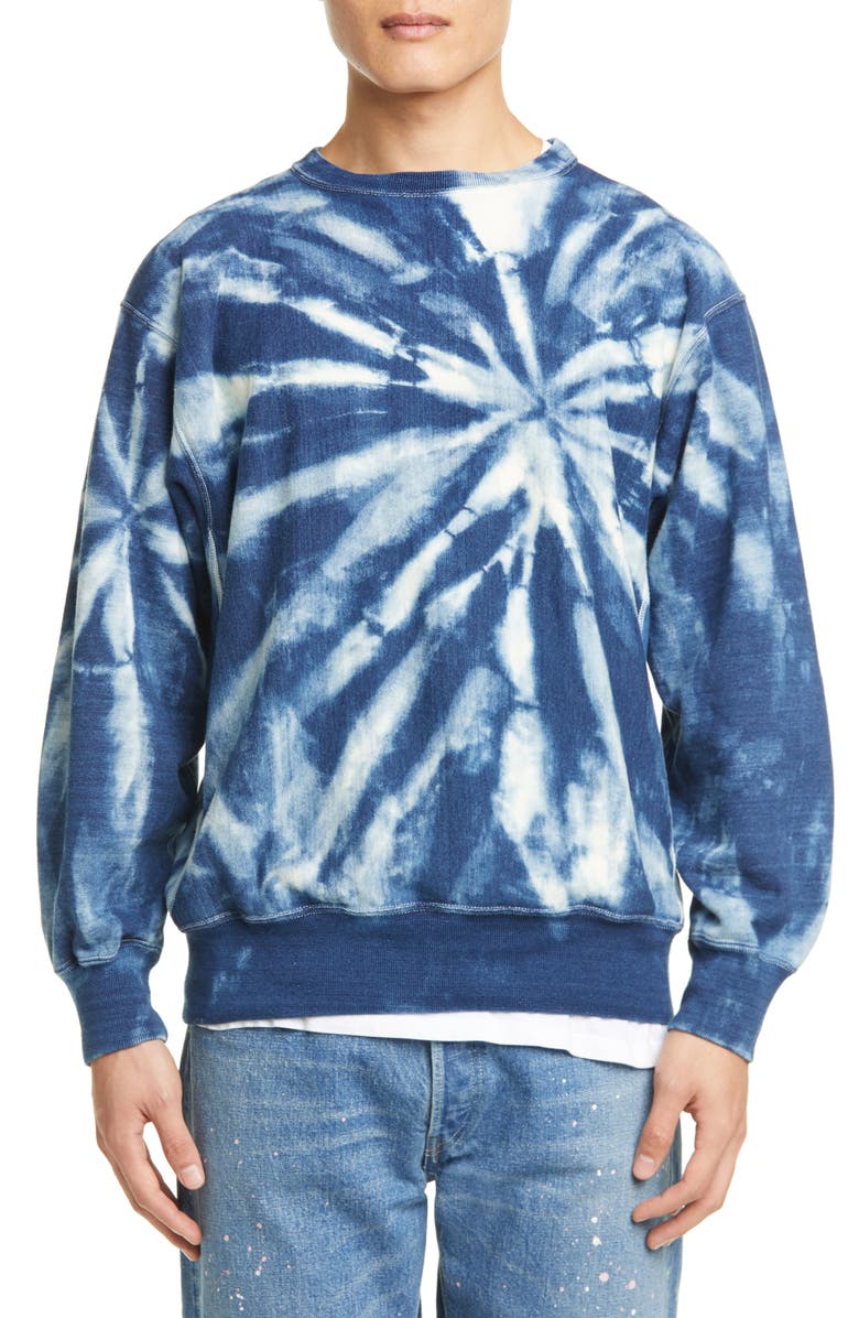 orSlow Indigo Tie Dye Sweatshirt, Alternate, color,