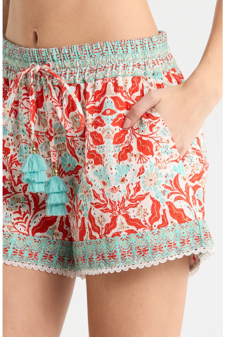Marsha Print Cover-Up Shorts, Alternate, color, FLAME COMBO
