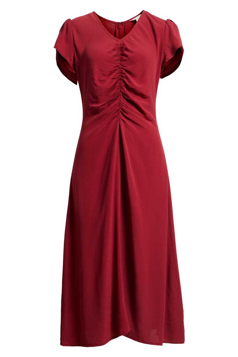 Ruched Midi Dress, Alternate, color, RED RUMBA