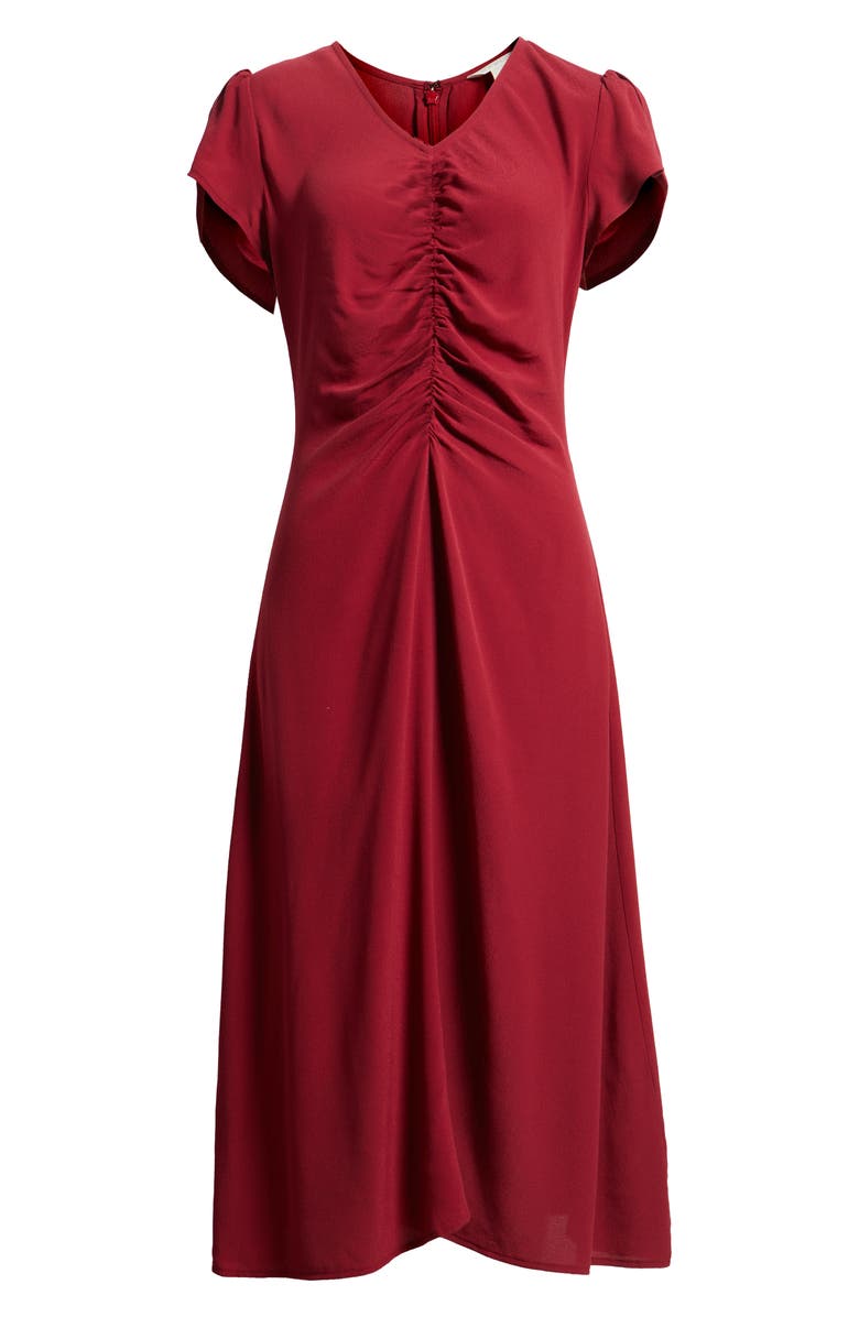 Caslon<sup>®</sup> Ruched Midi Dress, Alternate, color, Red Rumba