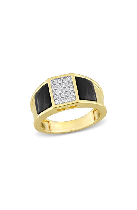Men's Black Onyx & Diamond Square Ring
