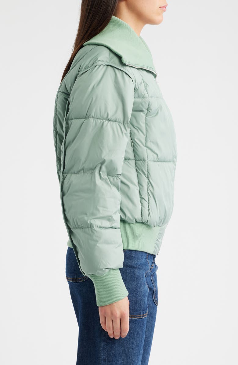 Bernardo Knit Collar Crop Puffer Jacket, Alternate, color, Cool Sage