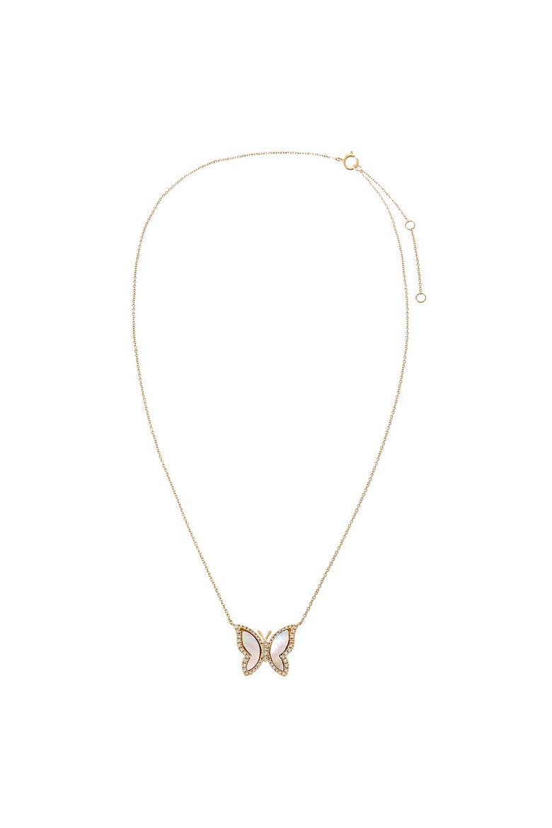 Pave Diamond Outline Stone Butterfly Necklace 14K, Alternate, color, Onyx