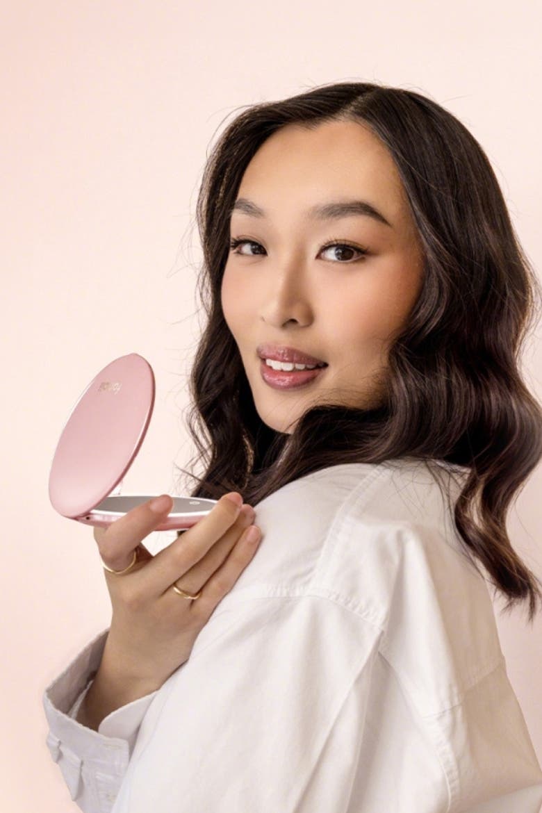 Mini Taylor LED Compact Mirror, Alternate, color, Petal Pink