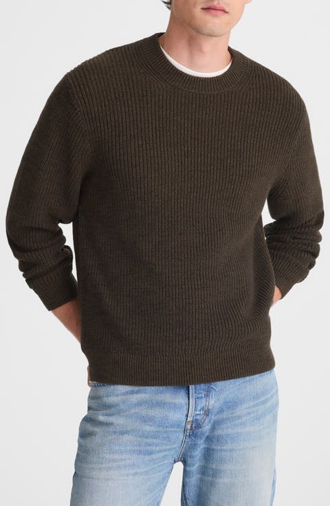 Marled Cotton Shaker Stitch Crewneck Sweater