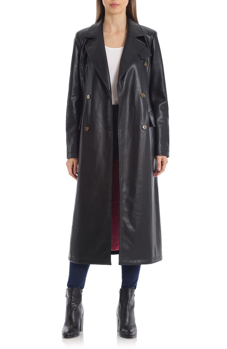 Avec Les Filles Double Breasted Faux Leather Trench Coat, Main, color,
