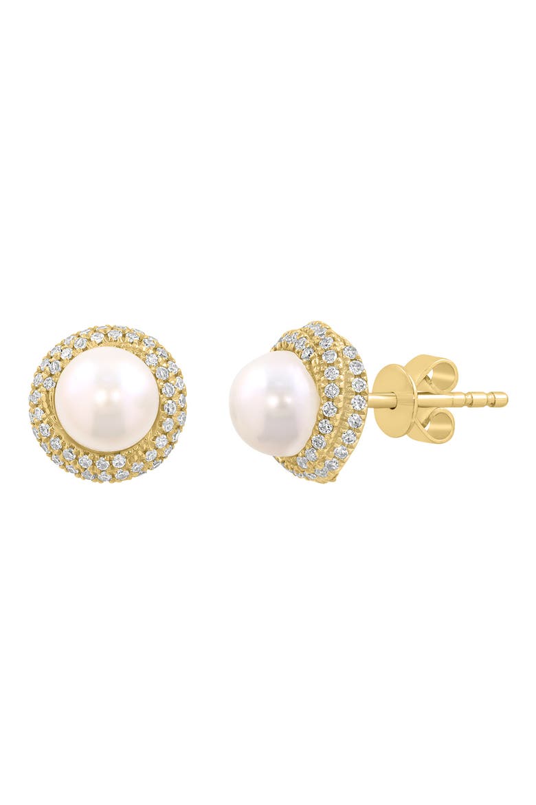 14K Yellow Gold Cultured Freshwater Pearl Diamond Halo Stud Earrings, Alternate, color, WHITE