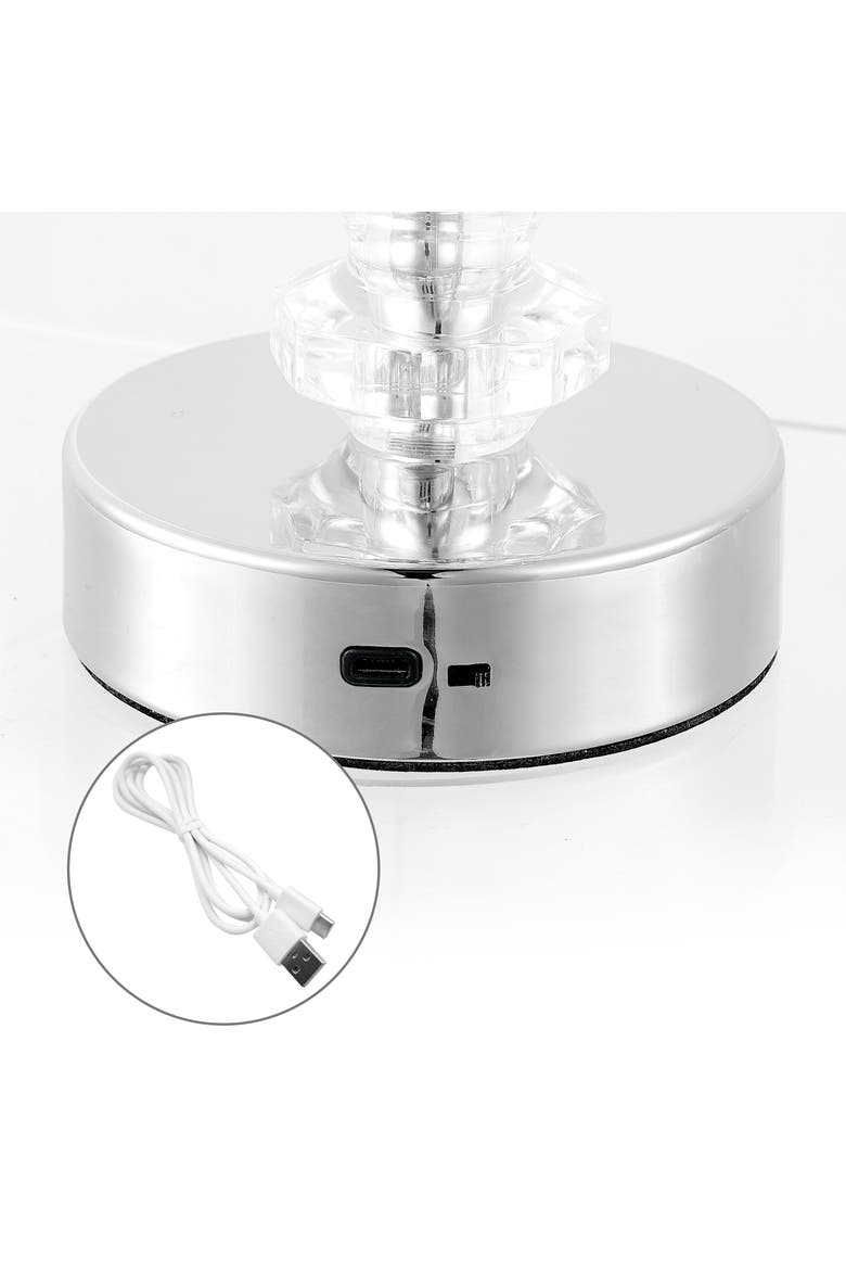 Lillian Bohemian Classic Acrylic Rechargeable Integrated Portable LED Table Lamp, Alternate, color, Clear/Chrome
