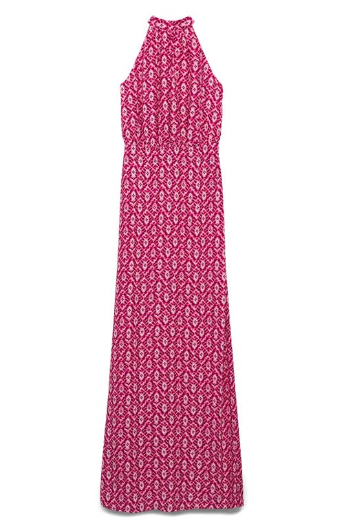Mango Teen Print Halter Neck Maxi Dress In Pink