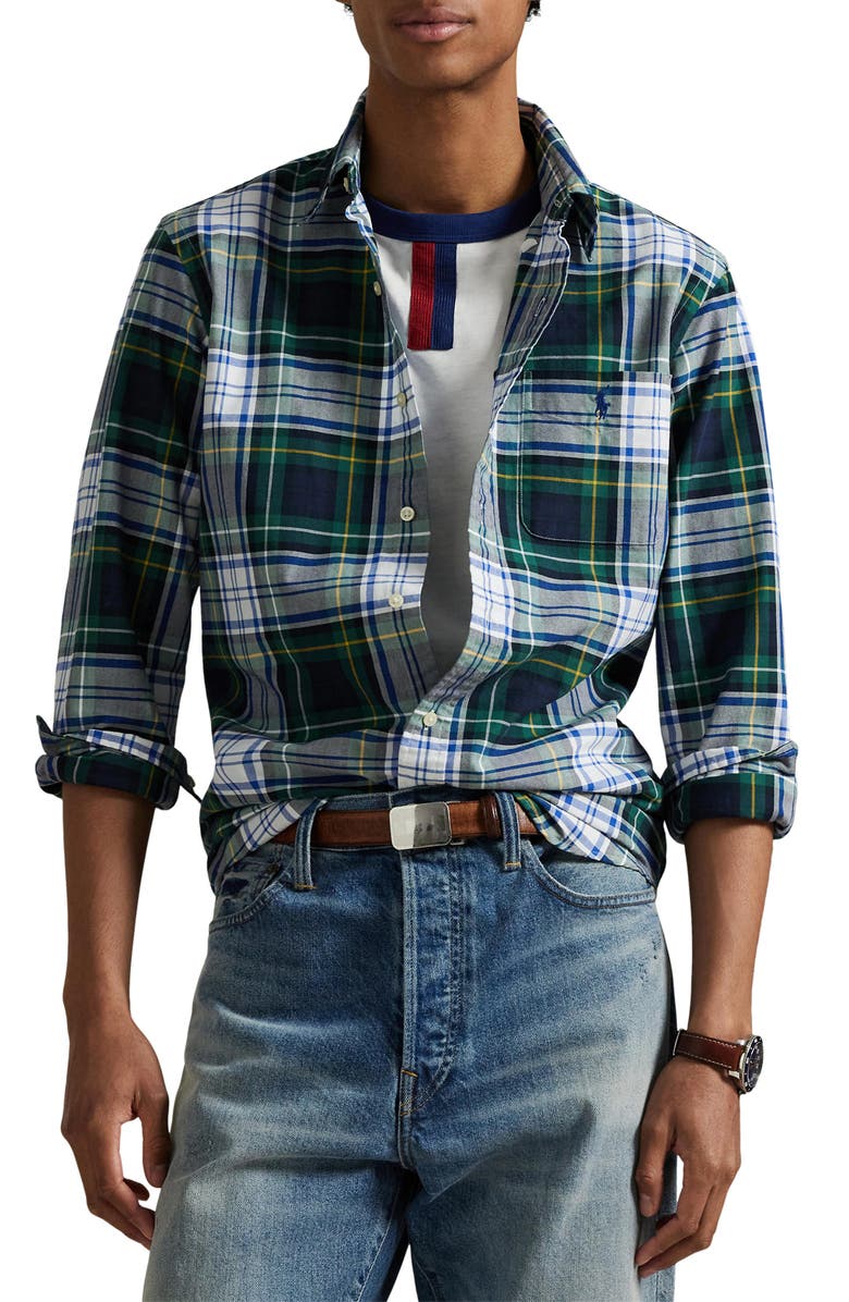 Polo Ralph Lauren Classic Fit Plaid Cotton Oxford Button-Down Shirt, Main, color, Green/ Blue Multi