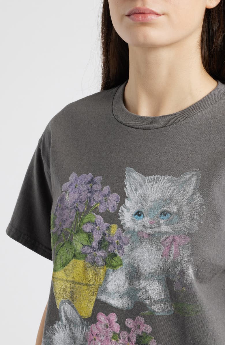 Junk Food Cats & Flowers Cotton Graphic T-Shirt, Alternate, color, Charcoal
