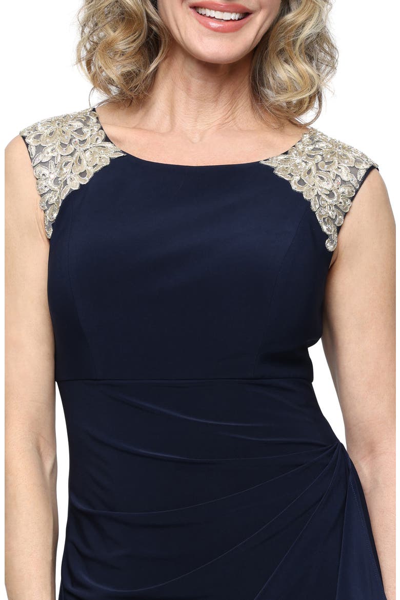 Gathered Lace Gown, Alternate, color, NAVY GOLD