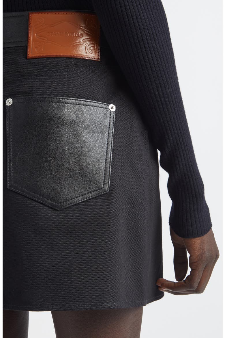 Beatrice Leather Trim Miniskirt, Alternate, color, BLACK