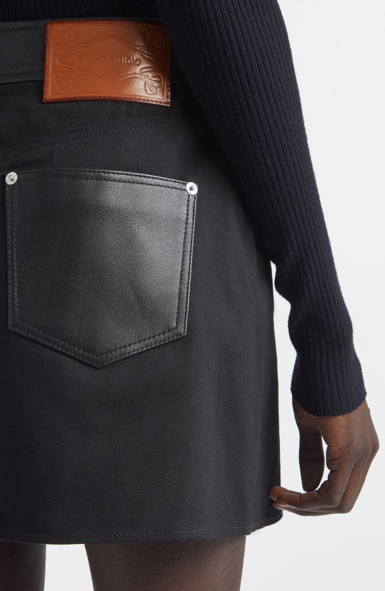 Stand Studio Beatrice Leather Trim Miniskirt, Alternate, color, Black