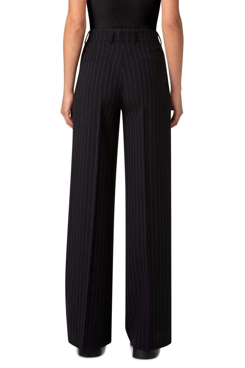Pinstripe Wool Blend Crepe Pants, Alternate, color, BLACK-CREAM