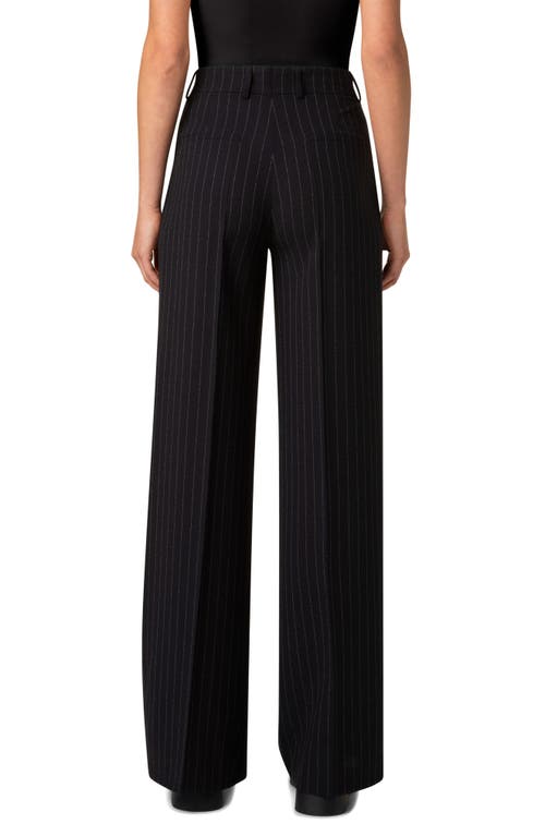 Akris Punto Pinstripe Wool Blend Crepe Pants In Black-cream