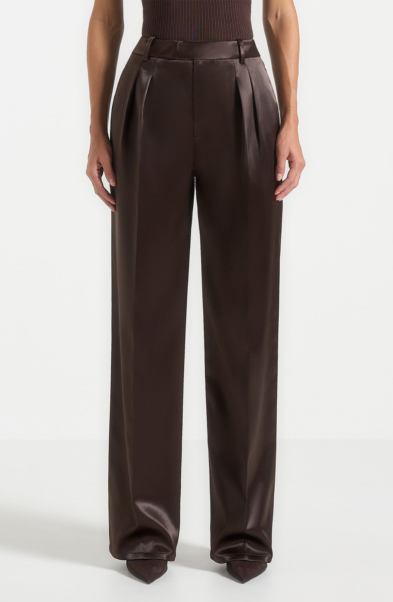 Manière De Voir Julie Satin Tailored Twin Pleat Trousers, Alternate, color, Brown