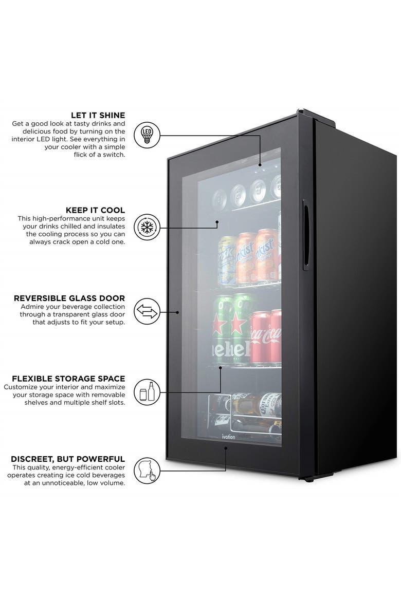 101 Can Beverage Refrigerator, Freestanding Mini Fridge with Glass Door, Alternate, color, Black