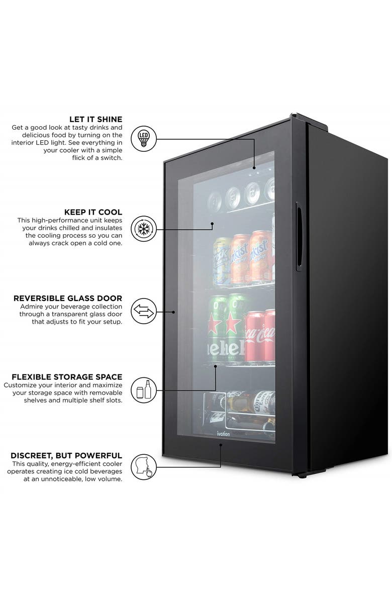 Ivation 101 Can Beverage Refrigerator, Freestanding Mini Fridge with Glass Door, Alternate, color, Black