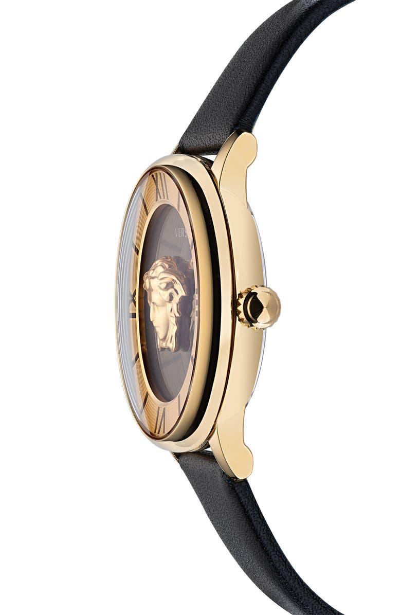 Versace La Medusa Leather Strap Watch, 38mm, Alternate, color,