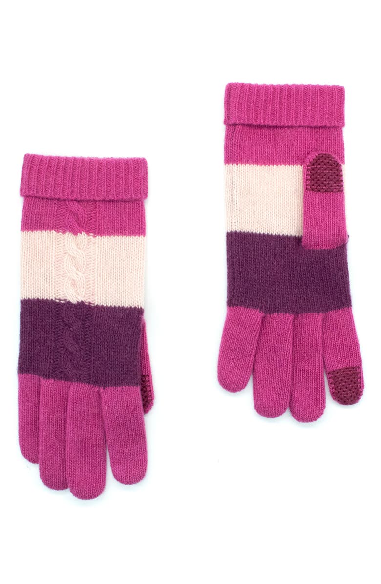 Portolano Striped Cashmere Tech Gloves, Main, color, Pink/ Purple