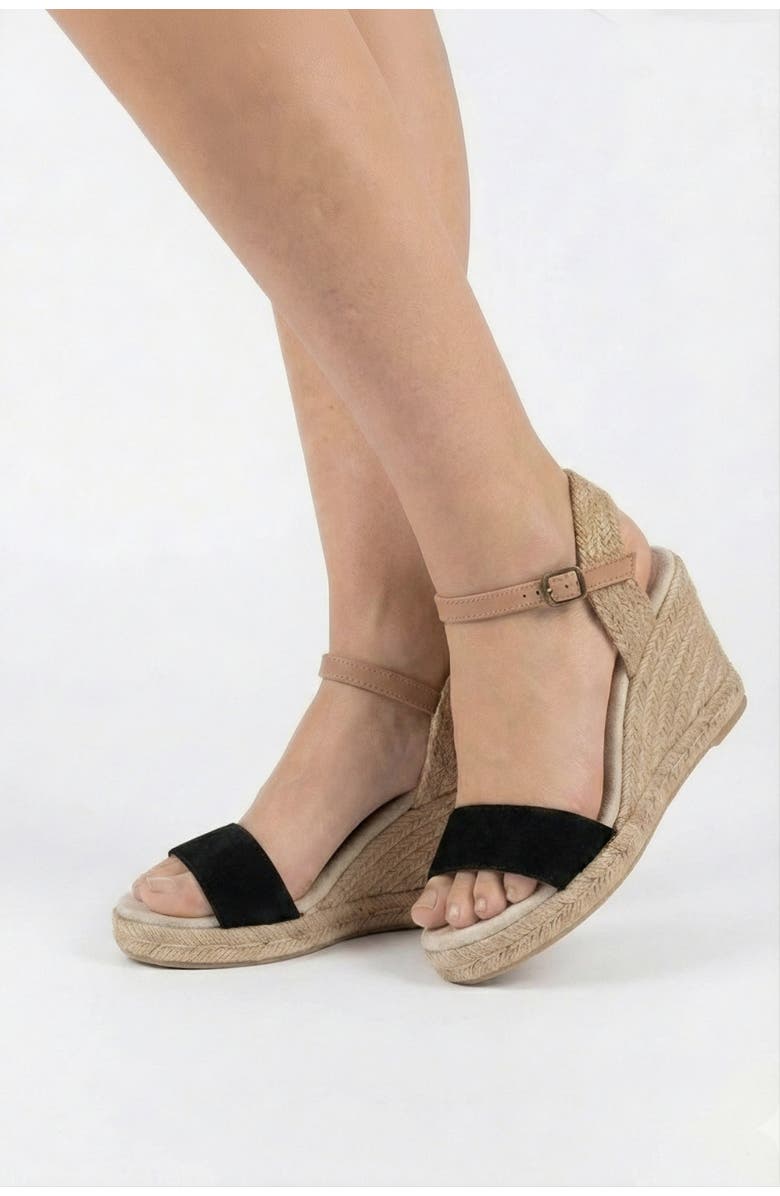 Menina Step Jimena Single Band Wedges, Alternate, color, Black