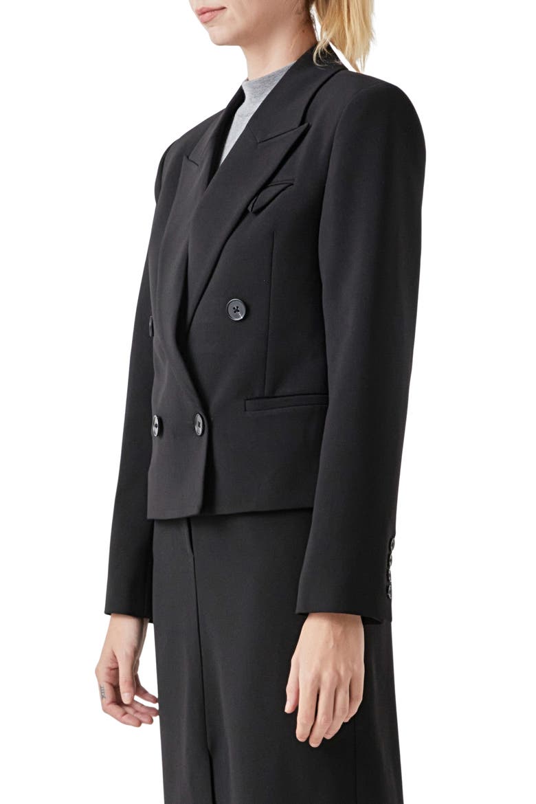 Double Breasted Blazer, Alternate, color, BLACK