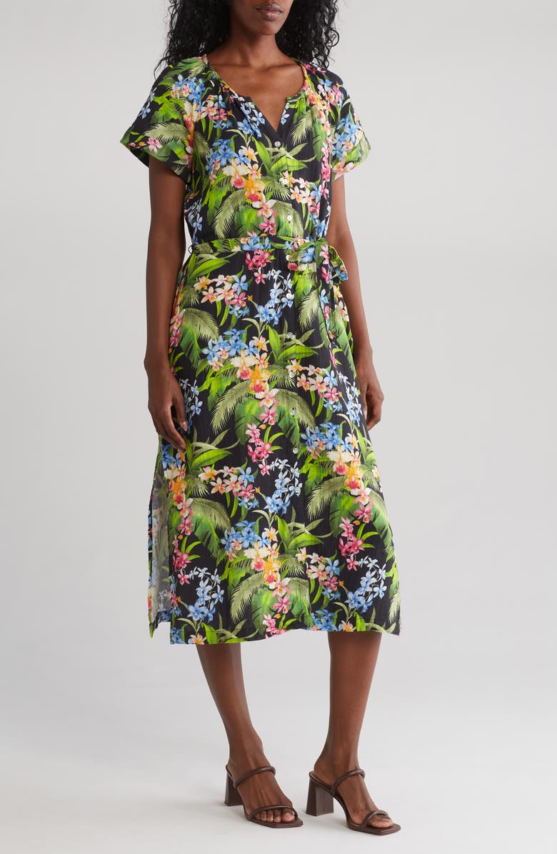 Tommy Bahama Breezy Blooms Tie Waist Midi Dress, Main, color, 