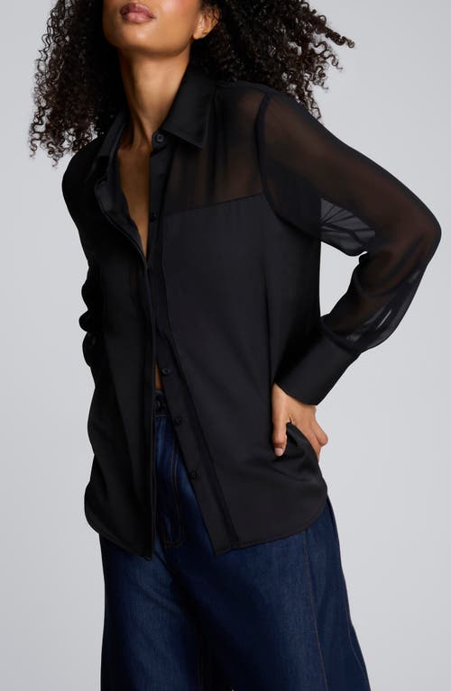 Kenneth Cole Sheer Satin Trim Shirt In Black