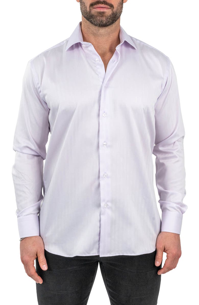 Maceoo Classic Sheer Lilac Cotton Herringbone Button-Up Shirt, Main, color, Purple
