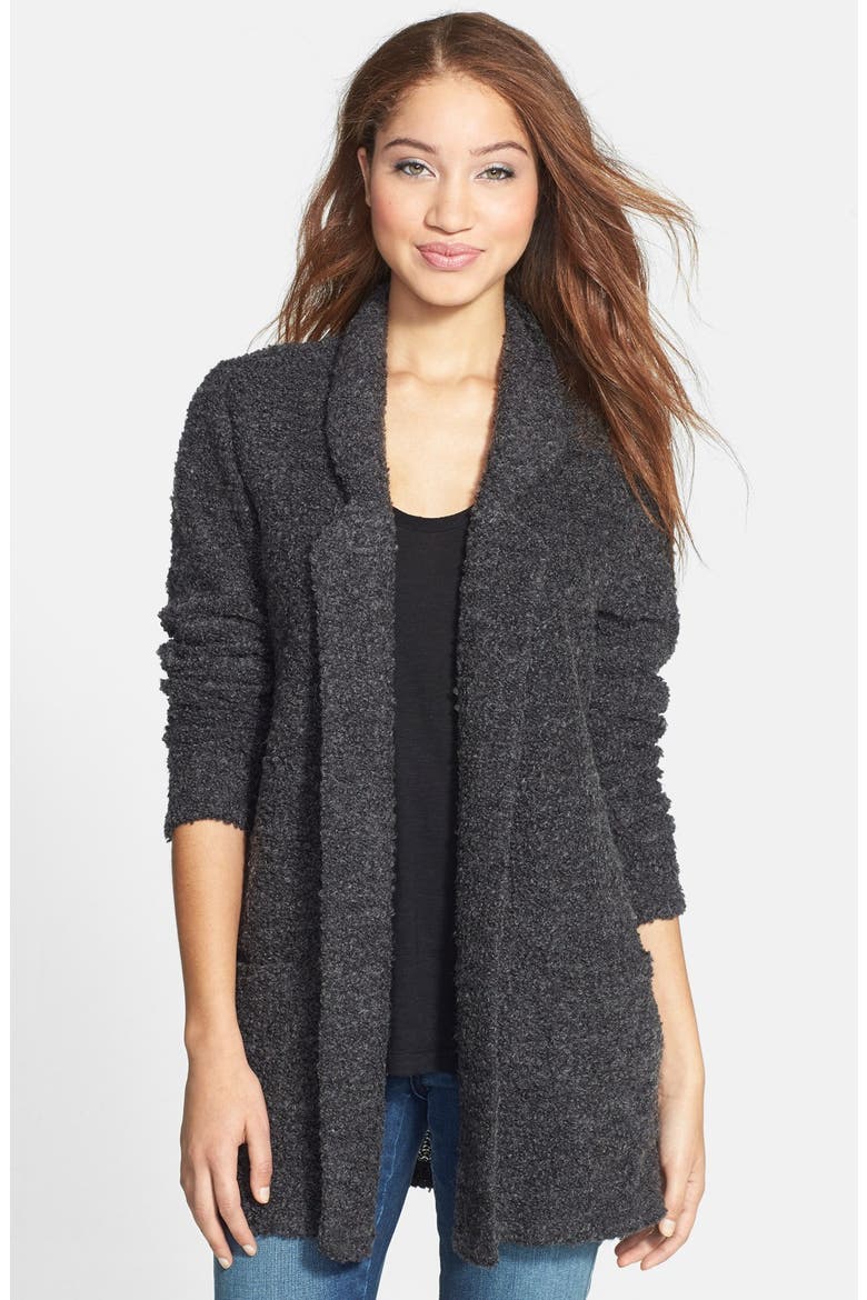 Notch Collar Bouclé Cardigan, Main, color, CHARCOAL