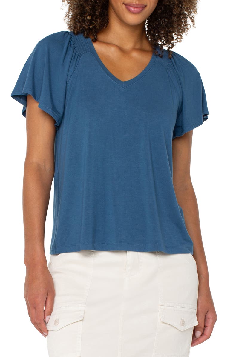 Liverpool Los Angeles V-Neck Flutter Sleeve Jersey Top, Main, color,