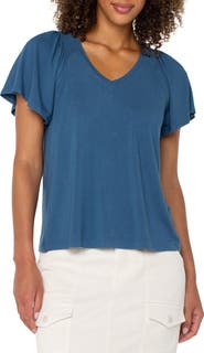 Liverpool Los Angeles V-Neck Flutter Sleeve Jersey Top