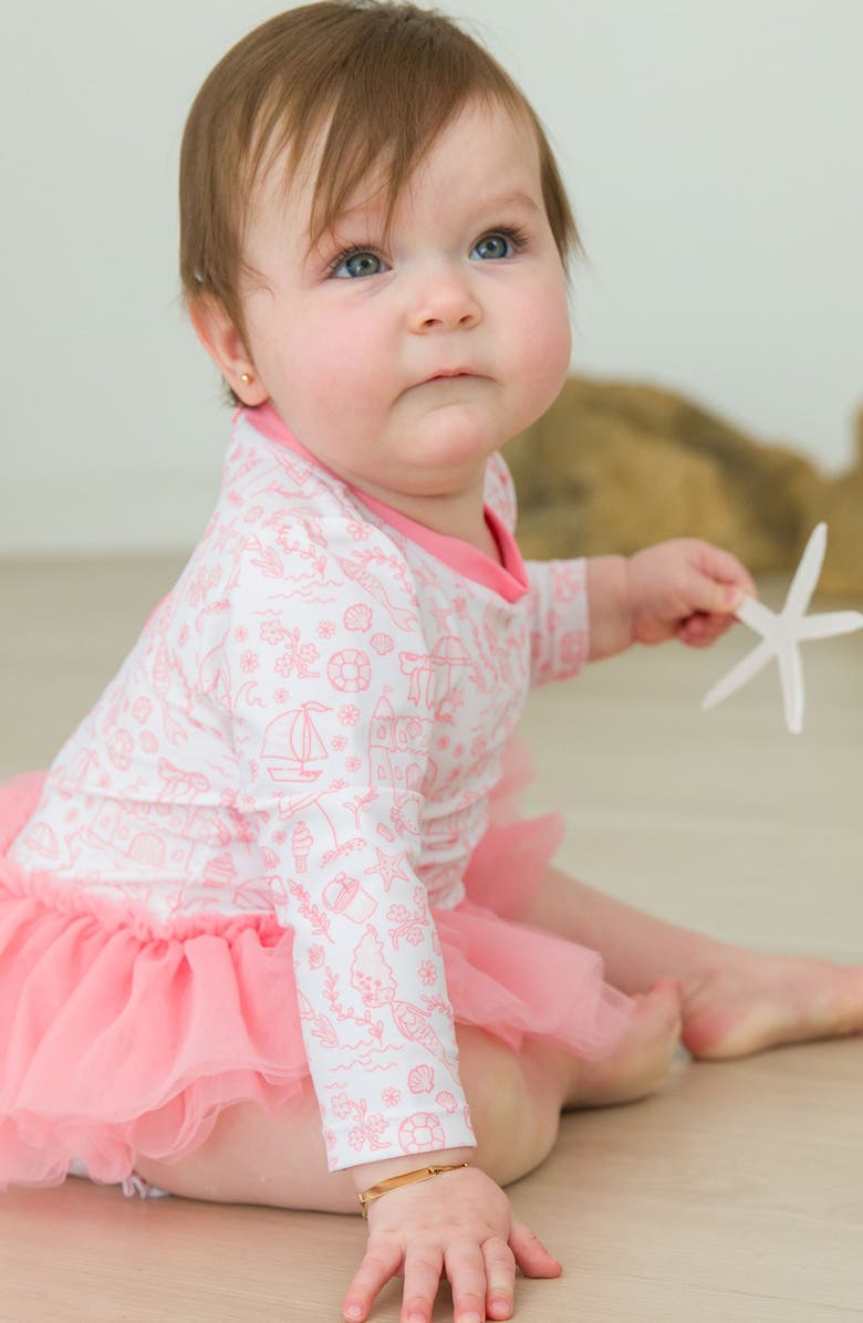 RuffleButts By the Sea Long Sleeve Skirted One-Piece Swimsuit, Alternate, color, White