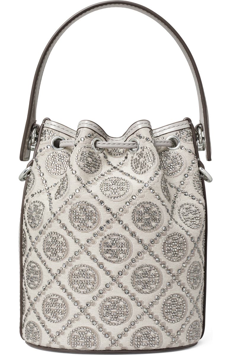 Tory Burch Crystal Detail Monogram Mini Bucket Bag, Alternate, color,