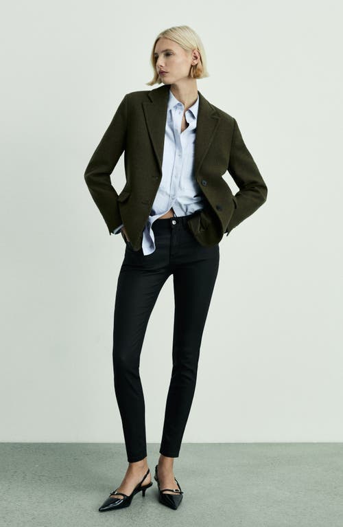 Shop Mango Waxed Mid Rise Skinny Push-up Jeans In Black