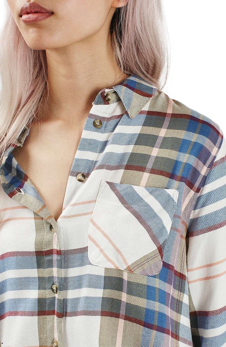 Topshop Chest Pocket Plaid Shirt, Alternate, color, 