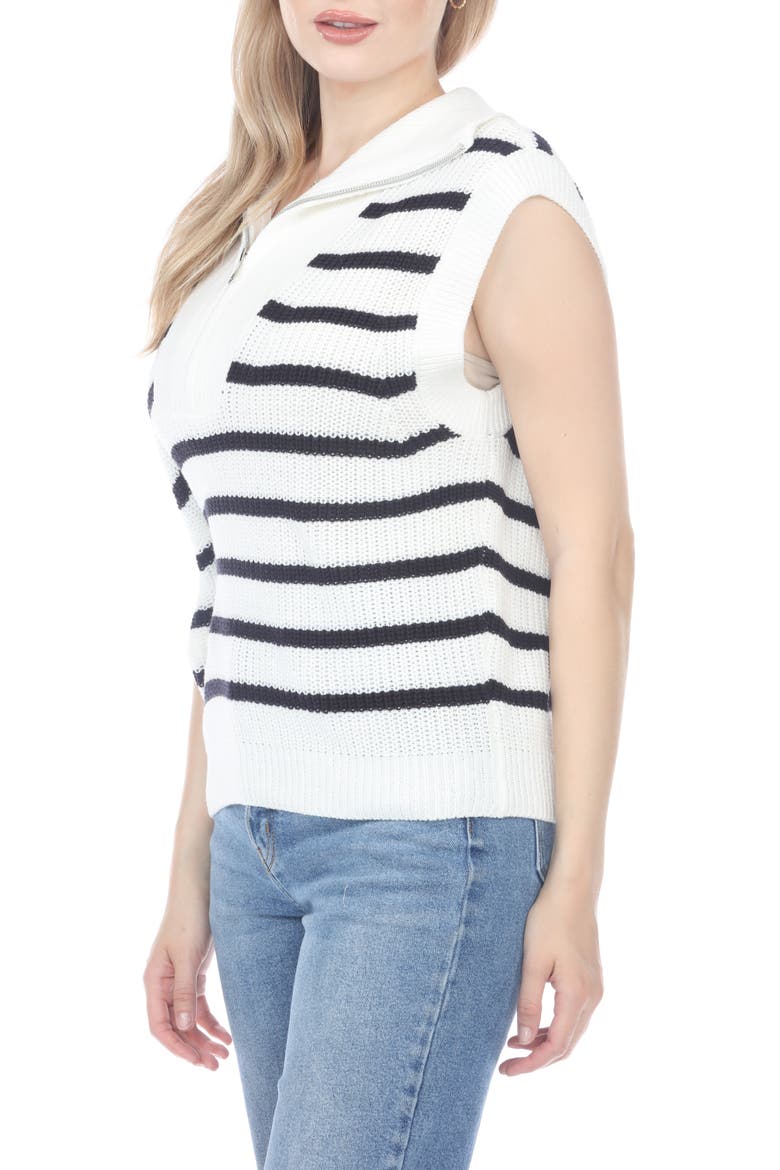 Quarter Zip Striped Knit Vest, Alternate, color, WHITE