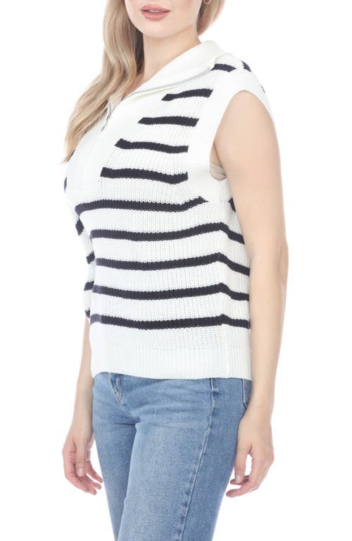 Rain And Rose Quarter Zip Striped Knit Vest In White