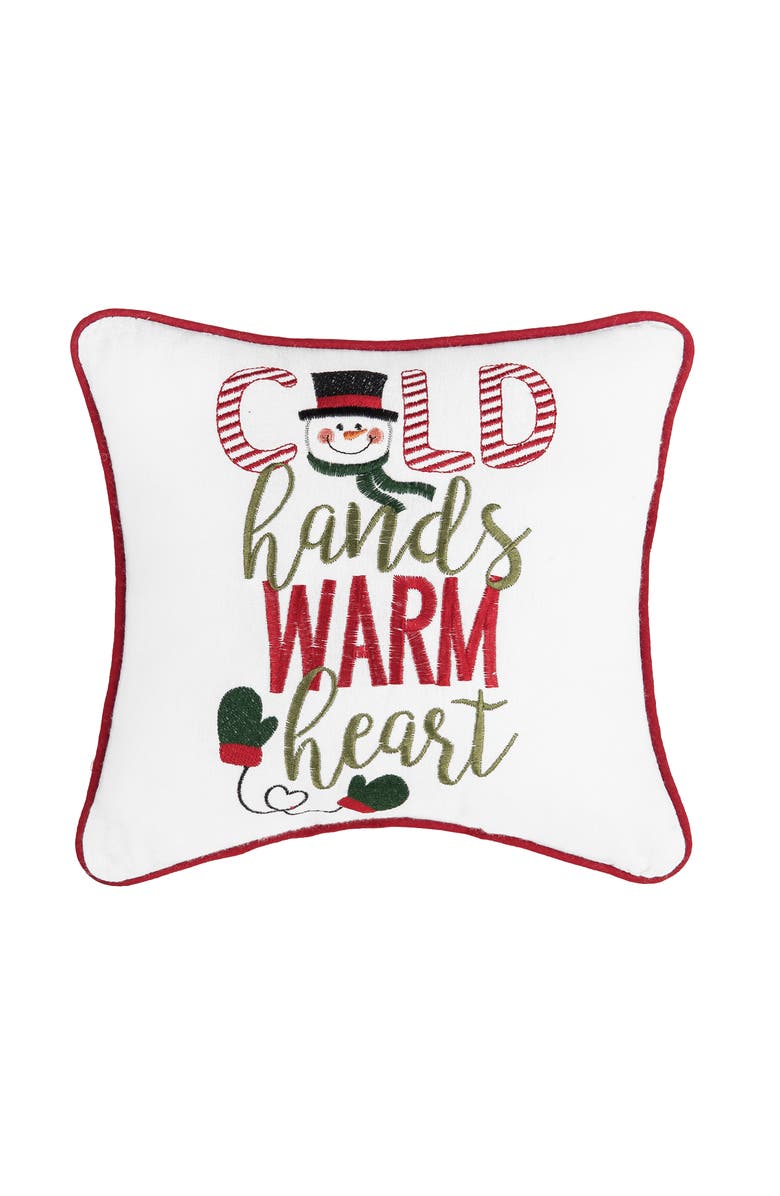 C&F Home Snowman "Cold Hands Warm Heart" Embroidered Accent Pillow, 10" x 10", Main, color, White