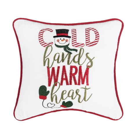 Snowman "Cold Hands Warm Heart" Embroidered Accent Pillow, 10" x 10"