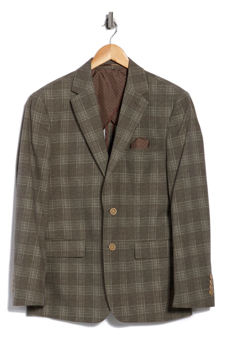 Slim Fit Plaid Stretch Knit Sport Coat, Main, color, BROWN