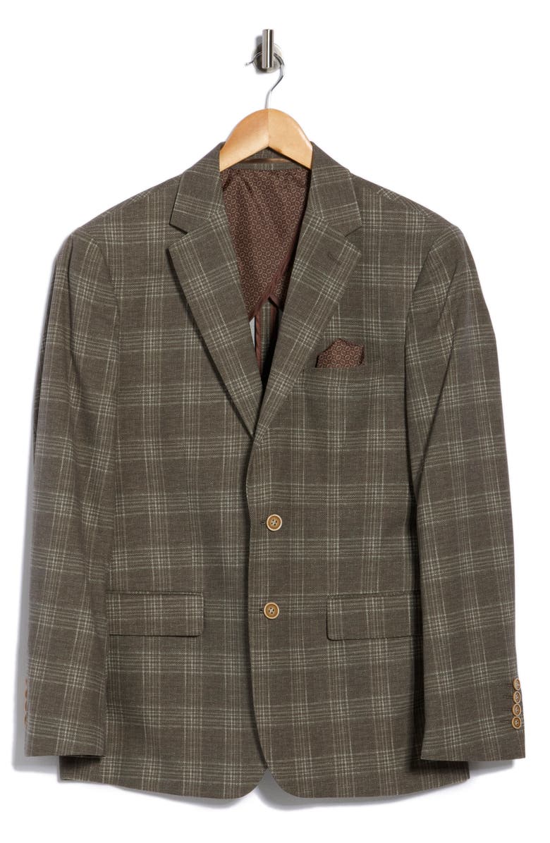 Duchamp Slim Fit Plaid Stretch Knit Sport Coat, Main, color, Brown