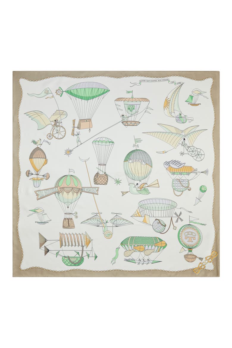 Hot Air Balloon Silk Square Scarf, Alternate, color, IVORY