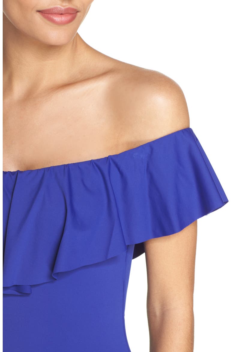 Off the Shoulder One-Piece Swimsuit, Alternate, color, INDIGO