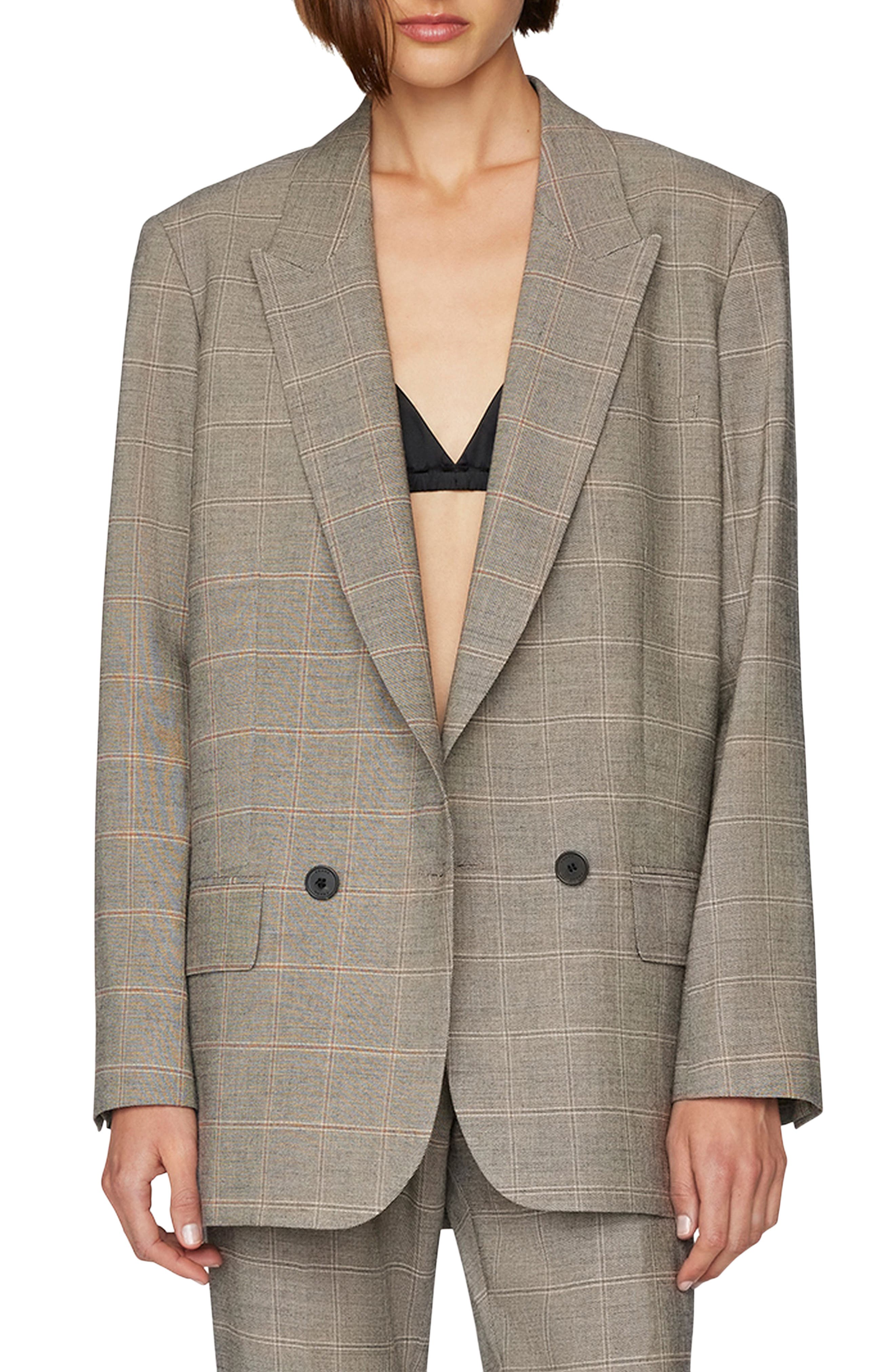 FRAME Di Windowpane Peak Lapel Boxy Blazer