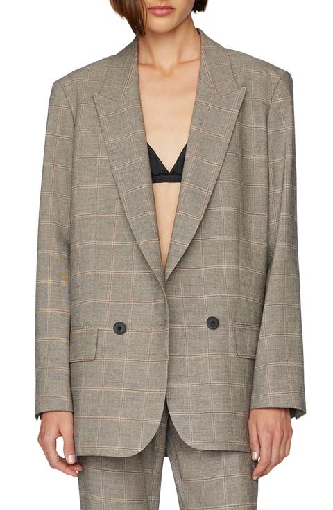 Di Windowpane Peak Lapel Boxy Blazer