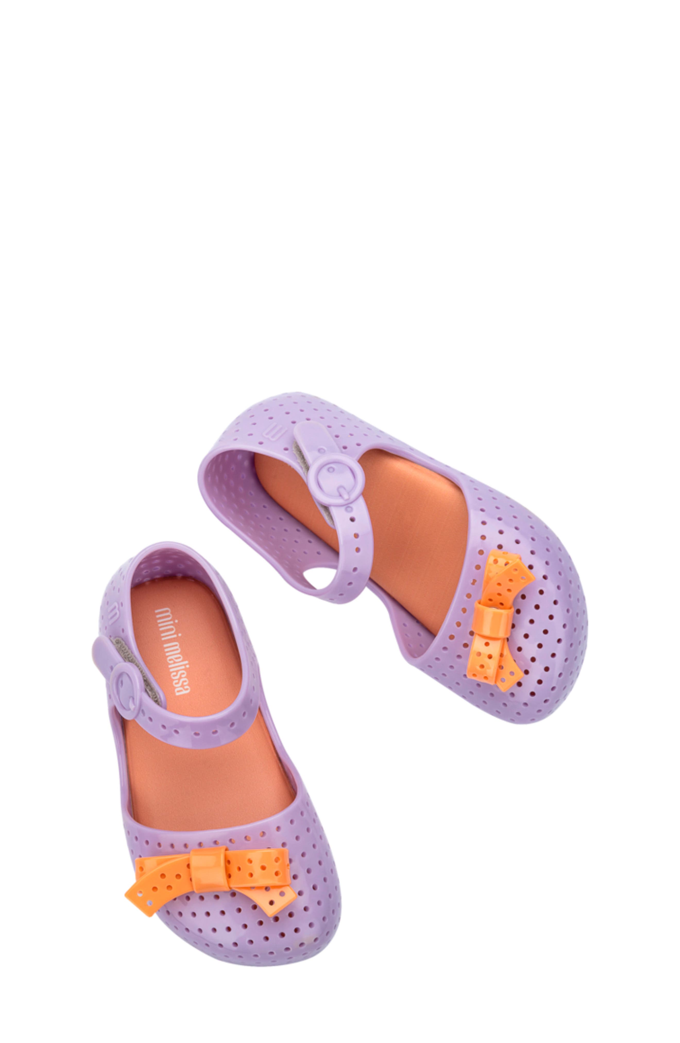 Mini Melissa Kids' Furadinha Mary Jane Flat, Alternate, color, Lilac/ Orange